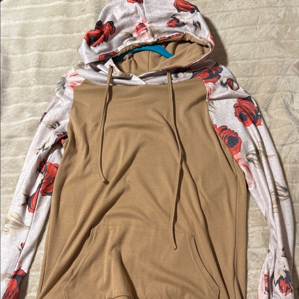 Floral Hoodie with Tan Body